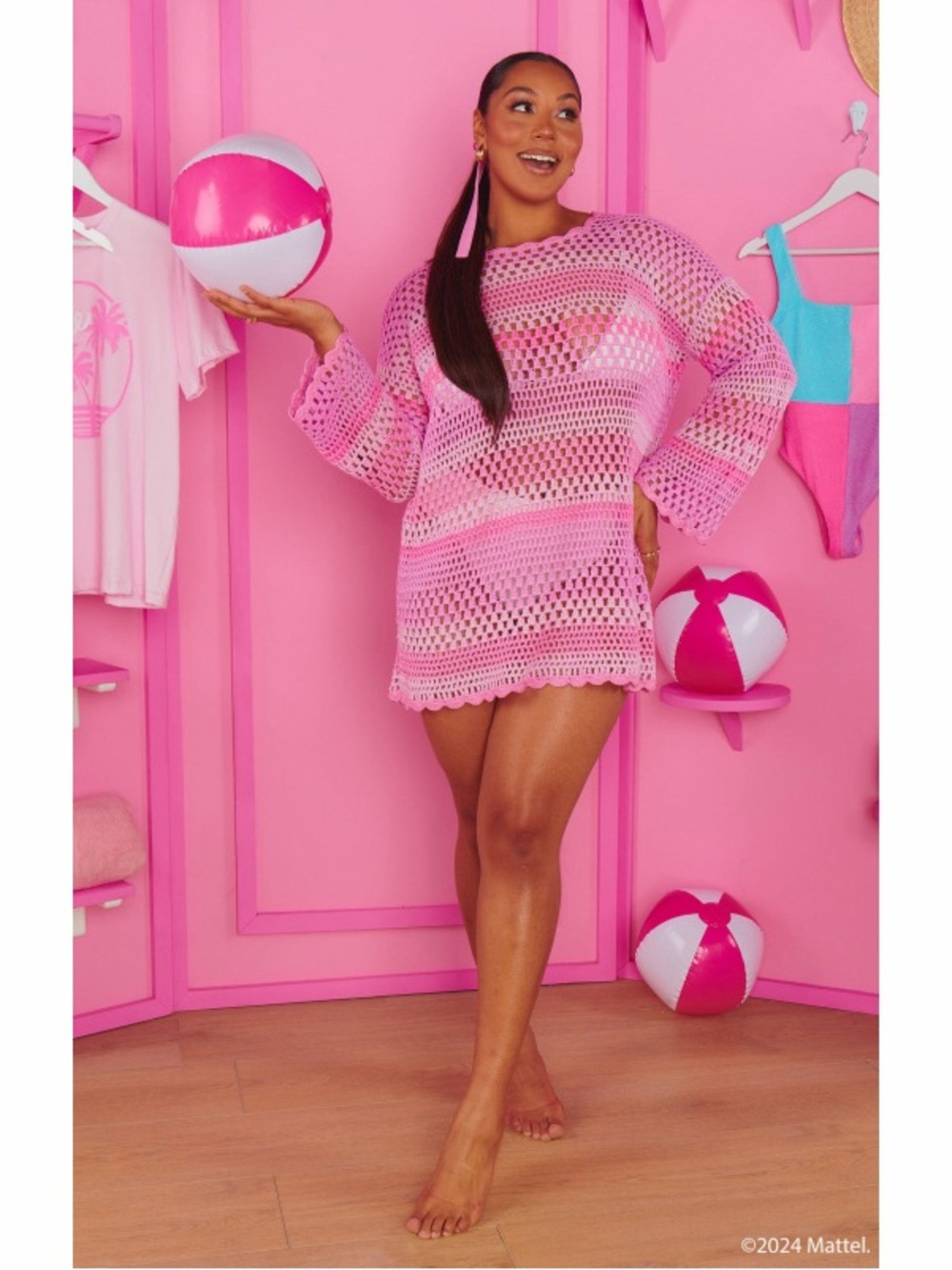 RARE Show Me Your Mumu x Barbie Women’s Pink Paula Crochet Swim Cover-Up